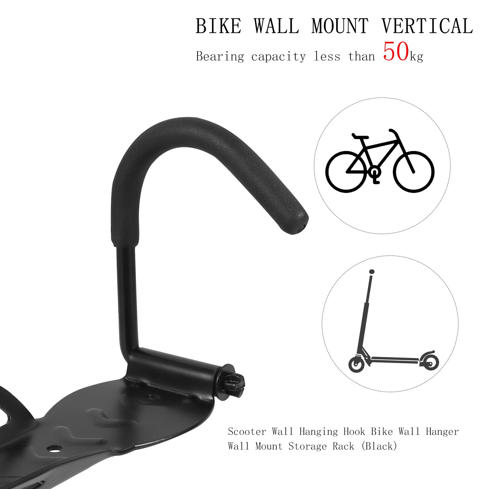 Cabilock Soporte de Pared para Scooter Capacidad de Carga 50kg Colgador Vertical Resistente para Monopatín Material Ecológico Negro Adecuado para Almacenamiento y Organización en Garaje