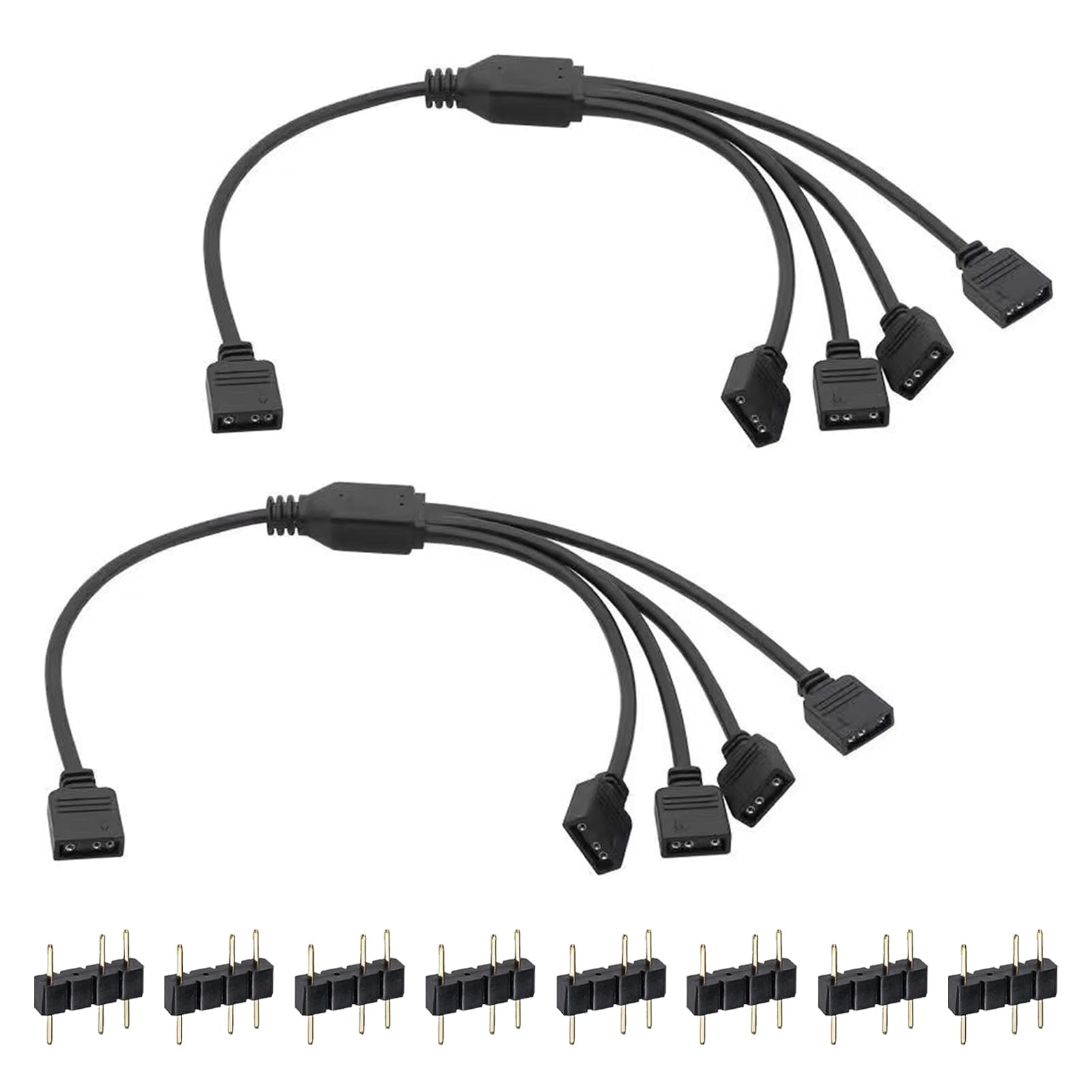 2 stuks ARGB-splitterkabel, 5 V, 4-pins, splitter ventilator PC 1 tot 3 en 1a 4, RGB-kabel PC gaming 30 cm, verlenging voor CPU-koellichaam en ventilator, ARGB hub universeel voor moederborden met