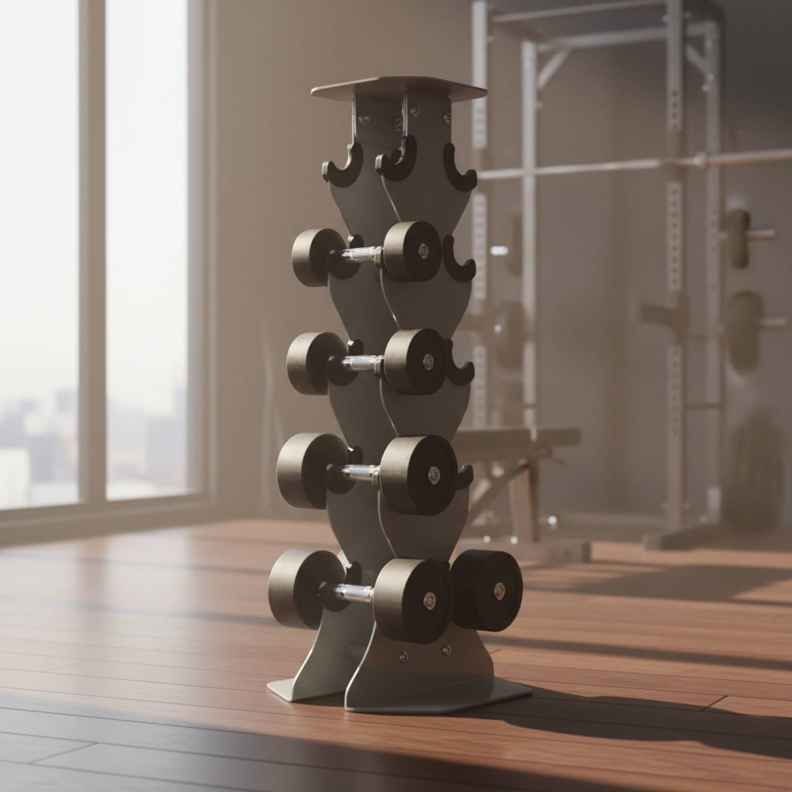 Amagogo Soporte para Mancuernas Porta Mancuernas Organizador Estante para Pesas Vertical con Base Estable y Marco Estrecho Alto Apto para Gimnasio en Casa Sala de Fitness