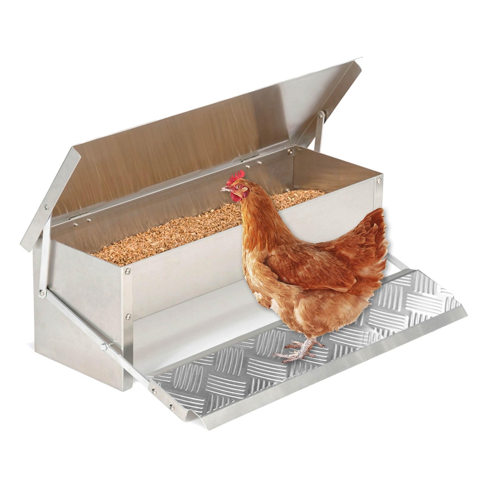 Comedero AutomáTico para Pollos Comedero para Gallinas Capacidad de 5 Kg Comedero Gallinas Dispensador Acero Inoxidable Comida para Pollos para Aves de Corral A Prueba de La Intemperie