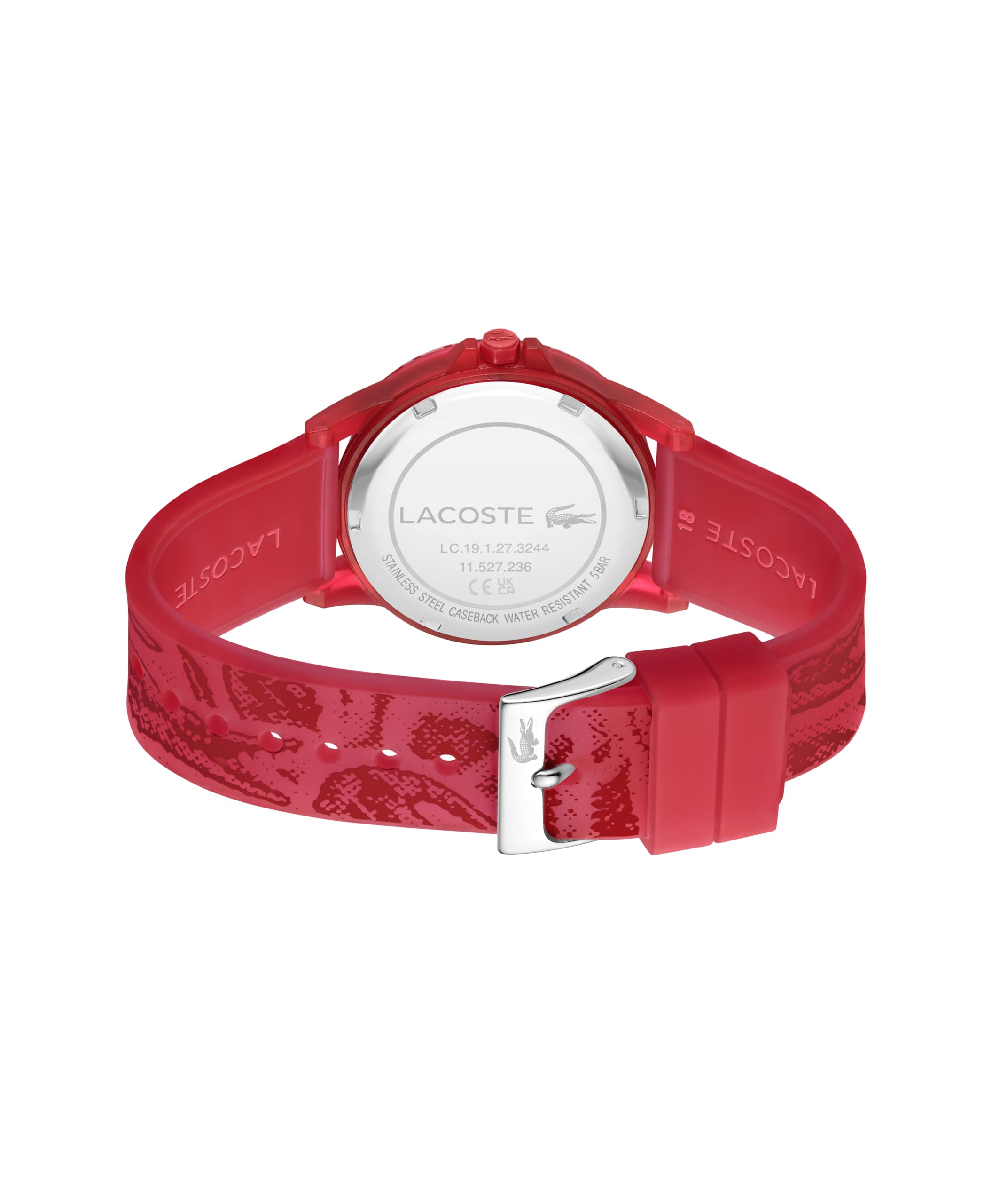 Lacoste Rider analogowy zegarek dziecięcy, mechanizm kwarcowy, wodoodporny, silikonowy pasek, unisex, prezent dla chłopców i dziewcząt, Czerwony, pasek