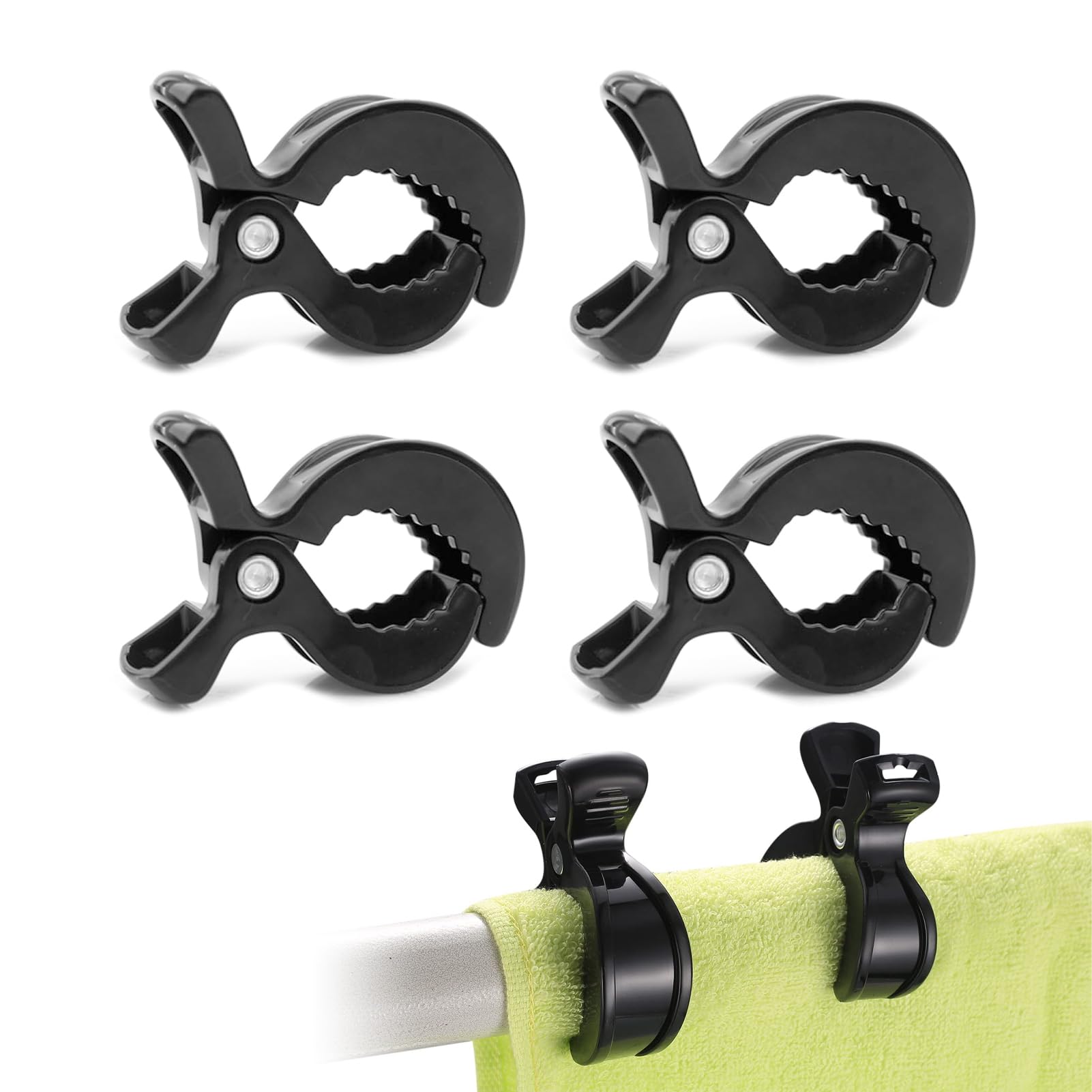 4 Stück Kinderwagen Klammern,Kinderwagen Clips,Klammern Kinderwagen,kinderwagen klammer,Klammern,Universal,Clip zur Befestigung Von Spielzeug Für Liegestühle,Rollstühle,Kinderwagen(Schwarz)