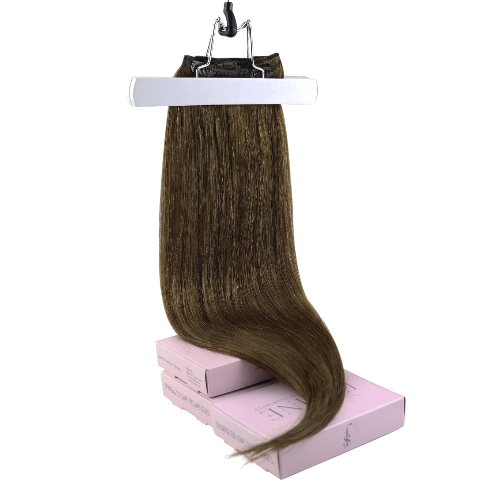 Fshine Extension Capelli Veri Clip 40 cm 120 g 7 pcs Marrone Cioccolato Lisci Umani Remy Naturali Invisibile