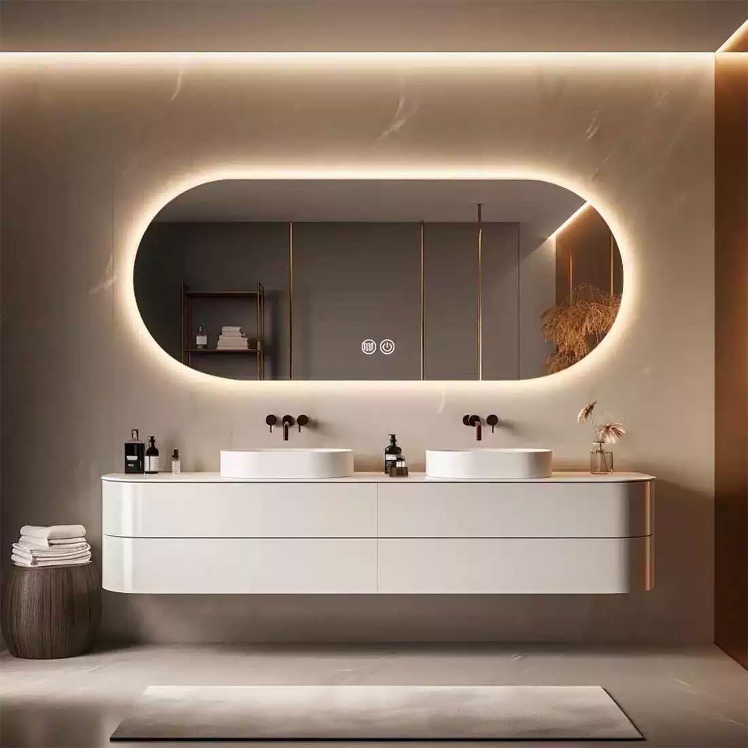 WJFTODAY 28"x48" Oval LED Bathroom Mirror - Modern Anti-Fog, Dimmable Backlit, Frameless Wall-Mounted Vanity Mirror for Home Decor, 3 Color Options, Stylish & Functional