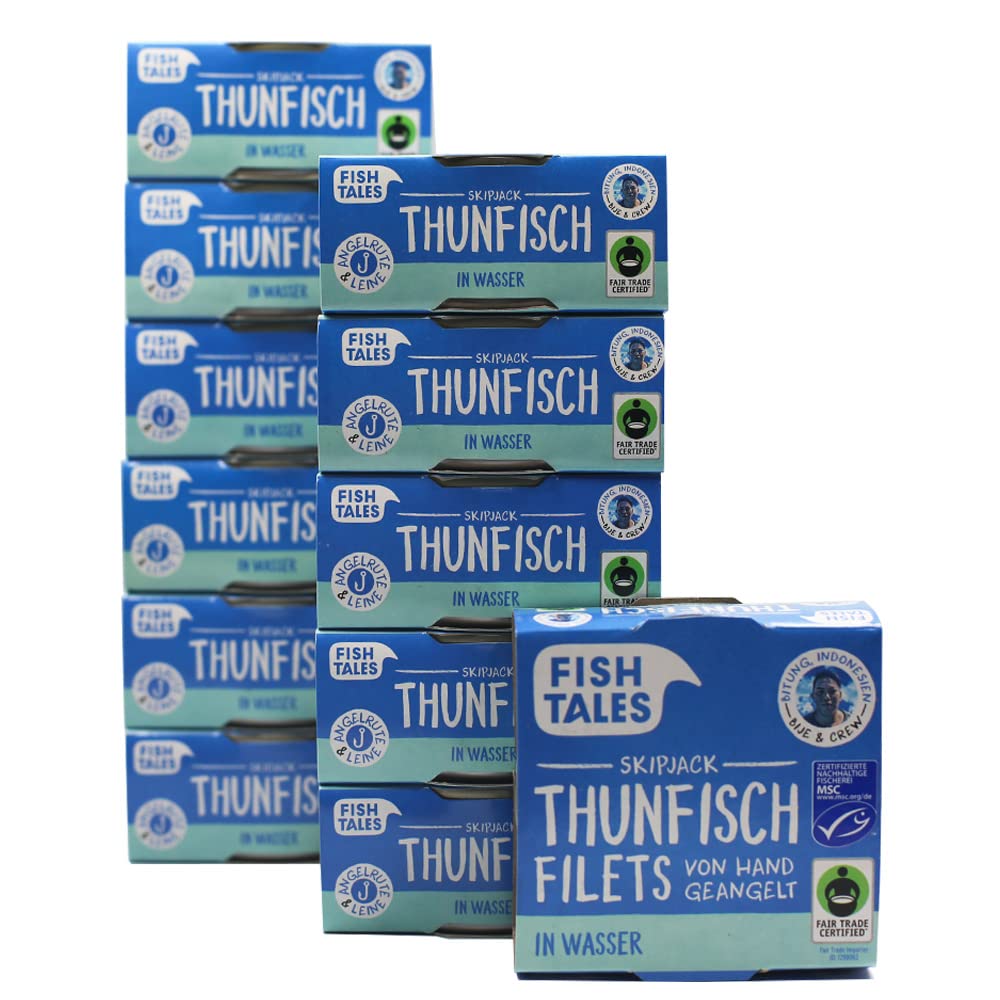 Fish Tales Skipjack Thunfisch in Wasser – aus nachhaltiger MSC Angelruten-Fischerei – schnell, einfach und lecker zubereitet (Thunfisch in Wasser, 12 x 160g)