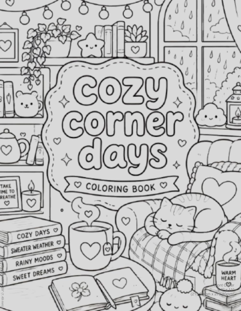 Cozy Corner Days: Cute & Relaxing Coloring Book for Adults and Teens | Cozy Rooms, Cats, Cafés, Rainy Days & Kawaii Comfort Scenes