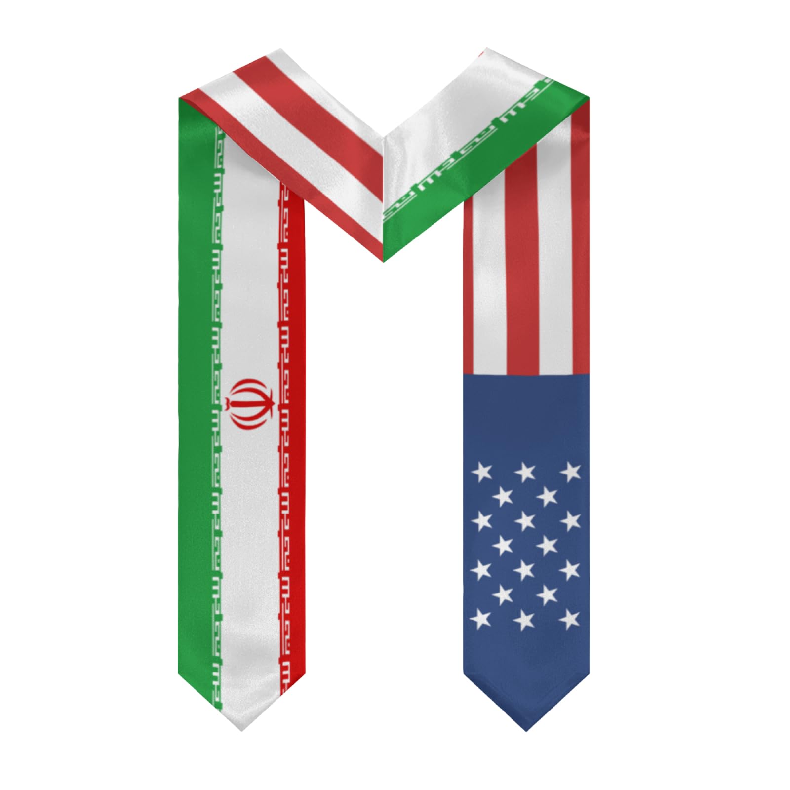 Iran Iranian United States Flag Graduation Stole Sash Shawl for Men Women Thickened V-Neck Scarf for International Students Teachers Study Aboard Graduate Gift 72 inches Unisex