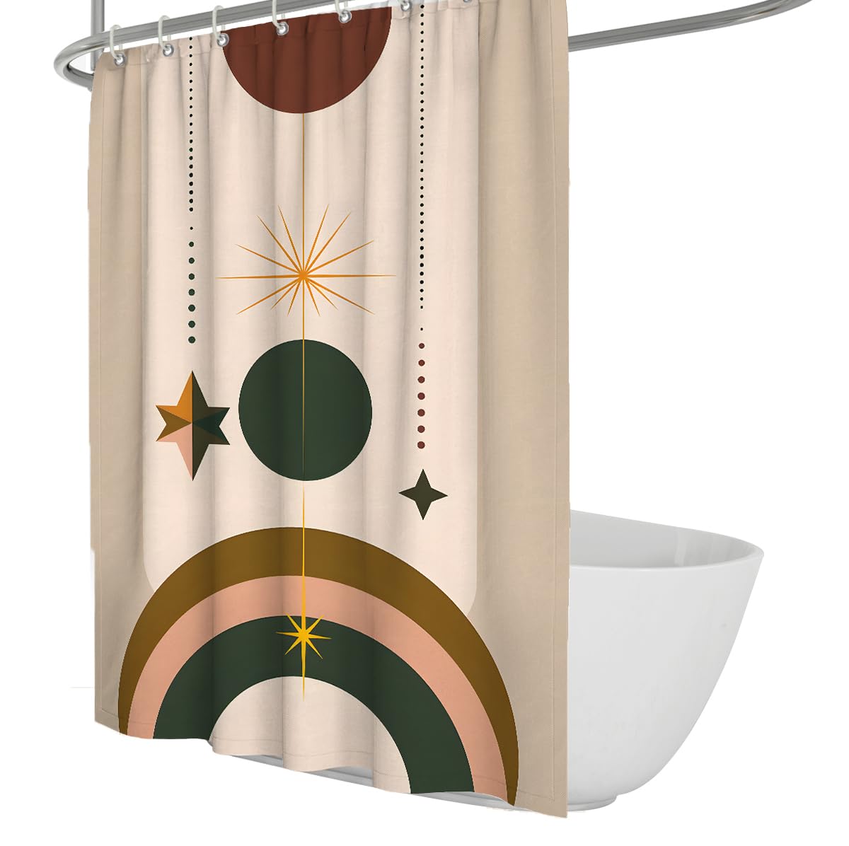 UIRINGART Mystic Shower Curtains W150xL200cm Abstract Geometric Arch Star Moon Dot Vertical Line Brown Art Print Mildew Mould Resistant Fabric Bathroom Bathtub Curtain