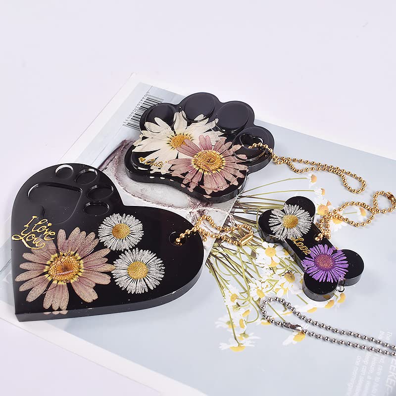 Bekecidi 6 Stück Keychain Resin Mould Kit,Silikonformen aus Harz,Herz,Hundeknochen,mit 4 Metallkette,für DIY-Kristallhandwerk,Haustier-Namensschild,Gießen,Hundehalsband,dekorative Anhänger
