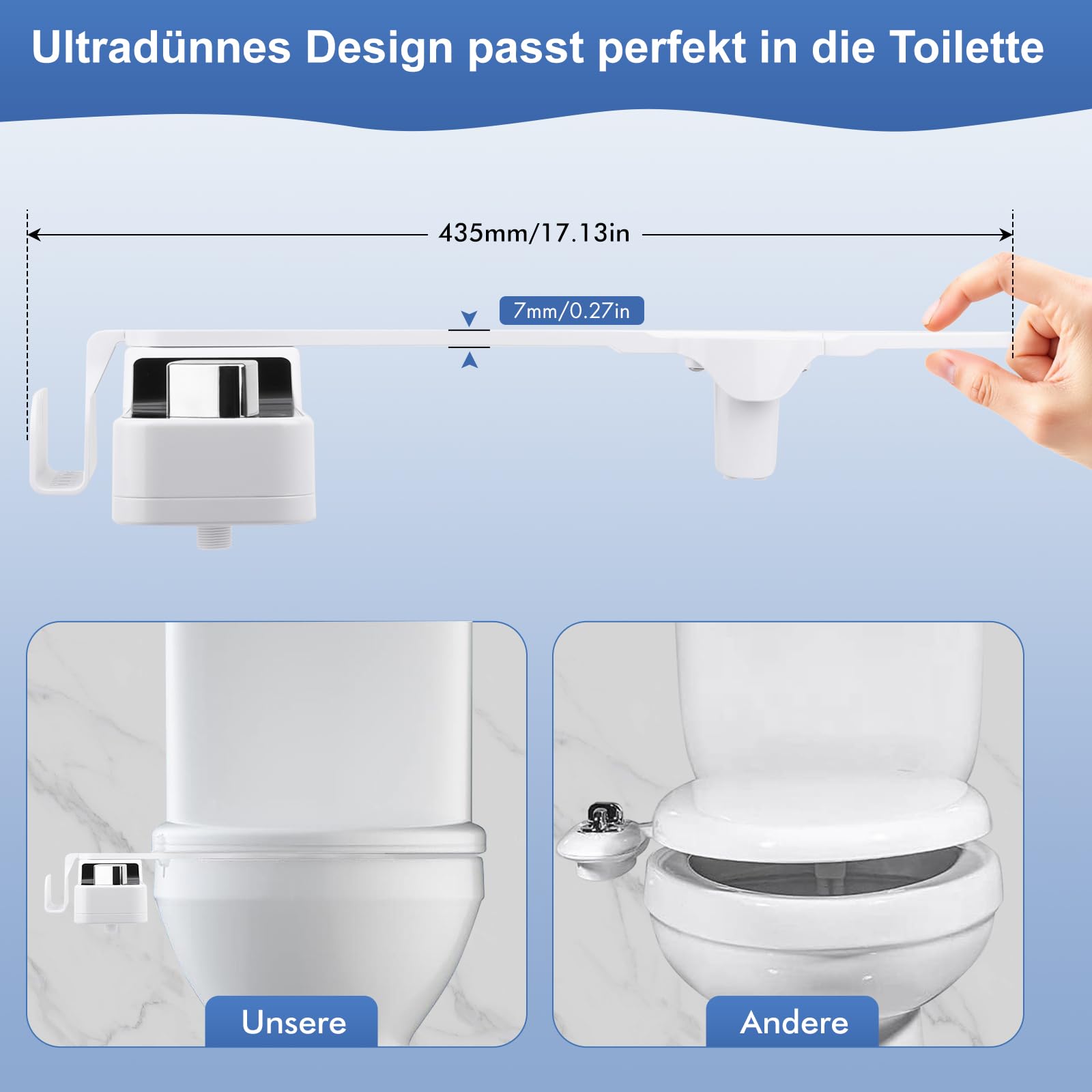 Bidet Einsatz für Toilette Nicht Elektrisch Bidet Aufsatz für Toilette mit Einziehbare Selbstreinigende Doppeldüsen Dusch WC-Aufsatz,Einstellbarer Wasserdruck Bidets Toilette für Frau und Mann