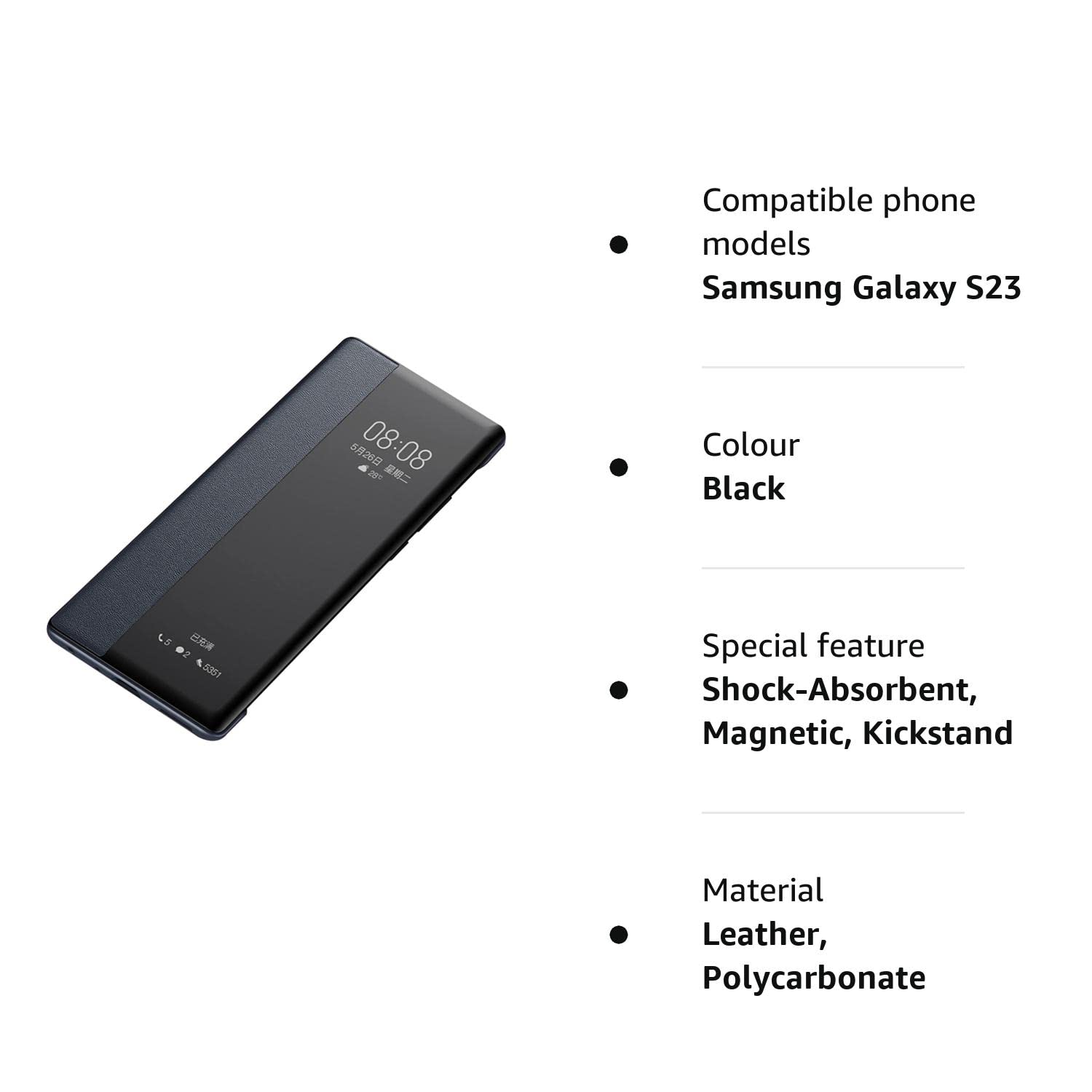 Etui do Samsung Galaxy S23/S23 Plus/S23 Ultra, etui z klapką Smart View, etui biznesowe Folio z podpórką, telefon ochronny ze skóry bydlęcej, czarny, S23 Plus 6,6"