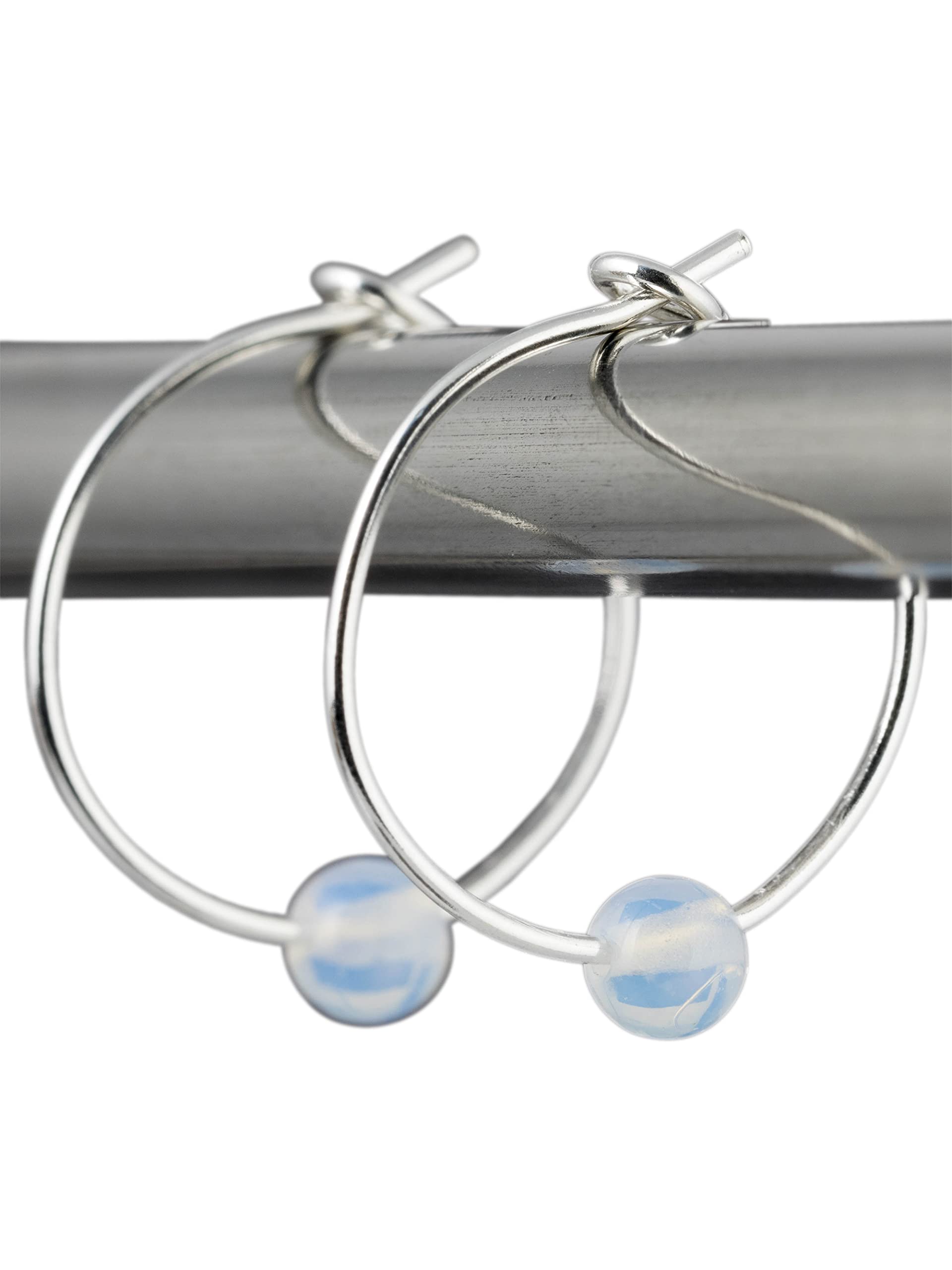 Small Opalite & 15mm Sterling Silver Hoop Earrings with Gift Box, Handmade