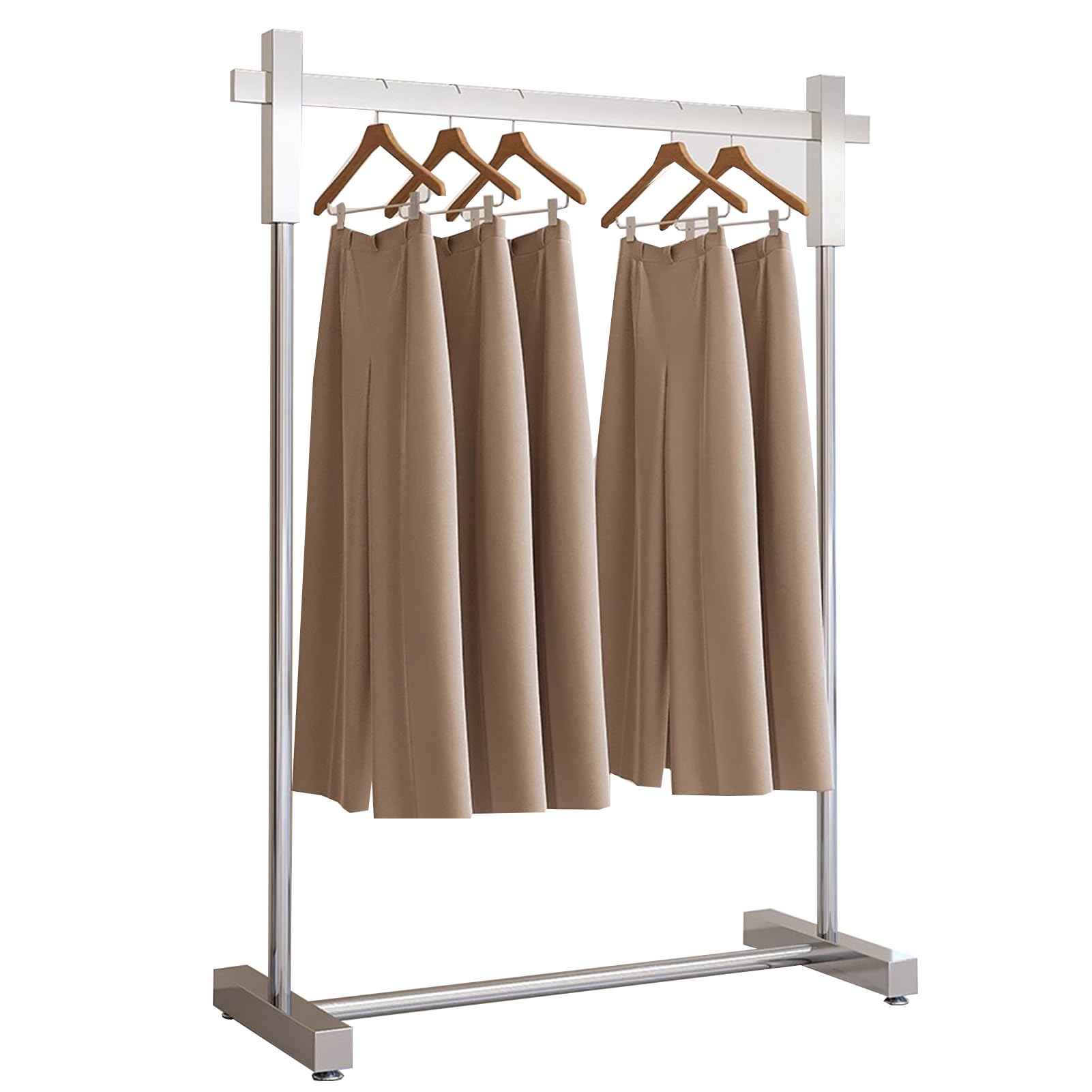 HPTHLY Load 300 Lbs Stainless Steel Clothing Rack For Hanging Clothes Commercial Clothes Rail For Boutique Single Rod Coat Rack (150X40X160Cm)