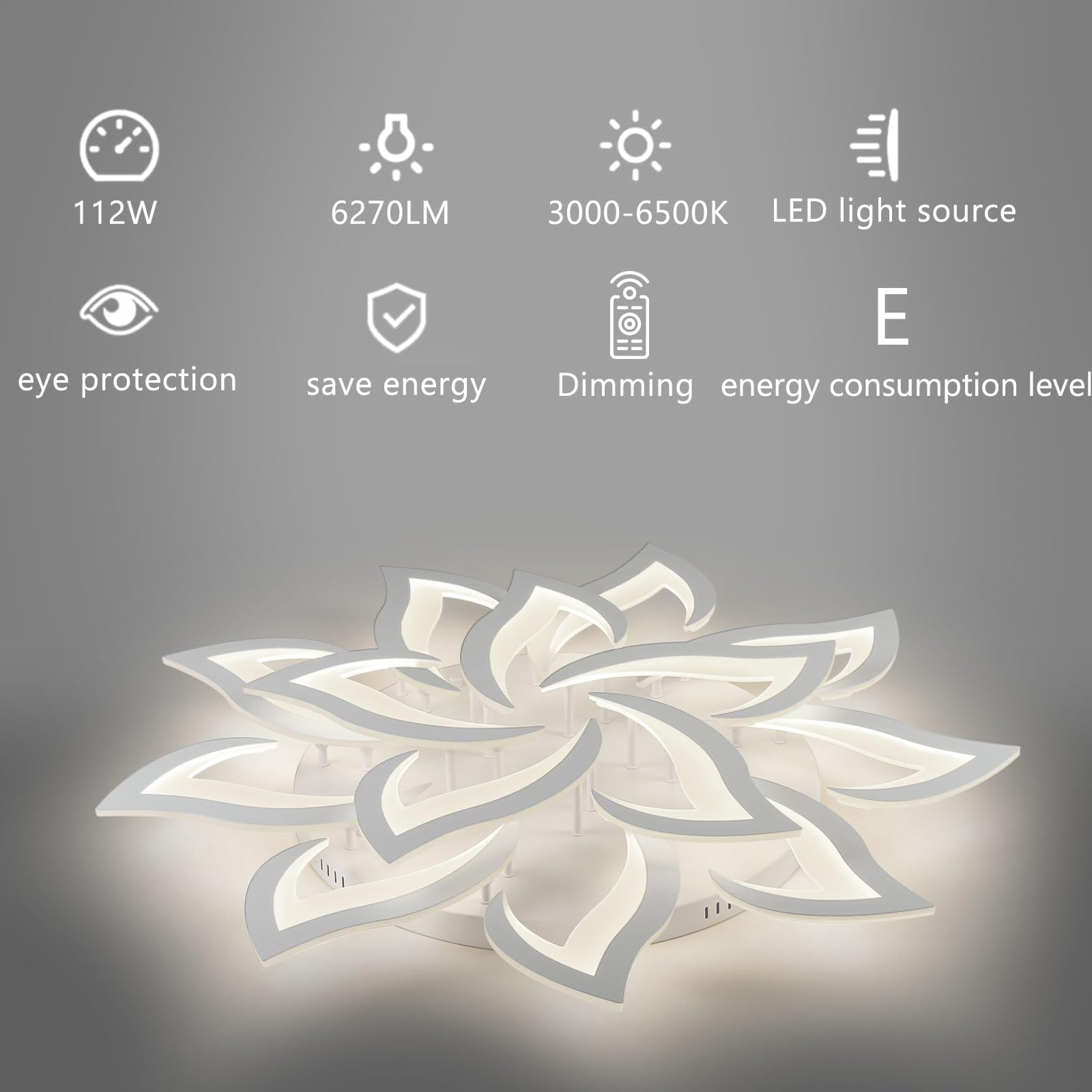 Sky angle Plafoniera LED Dimmerabile, Lampada da Soggiorno Con Telecomando, Moderna Lampadario, Lampada da Soffitto Per Camera da Letto Illuminazione da Soffitto, Plafoniera a Fiore 14Teste/100cm/130W