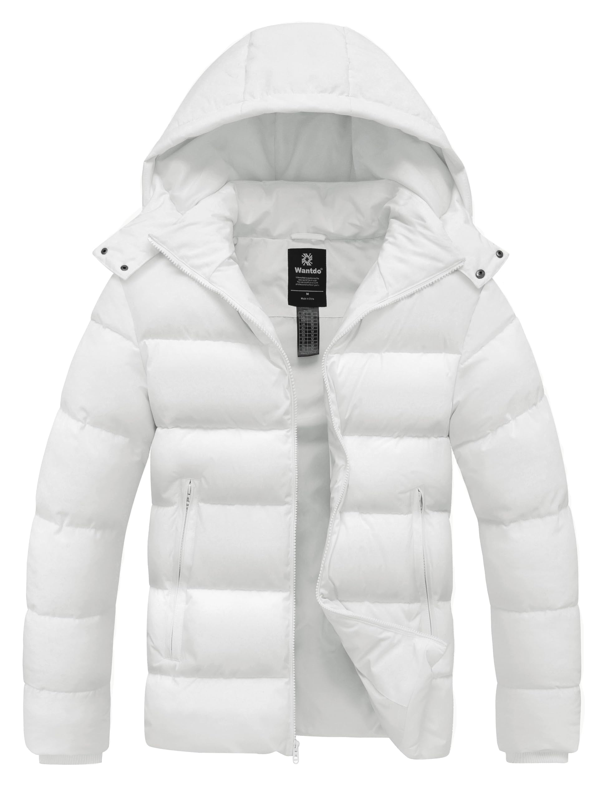 wantdo Men's Windproof Puffer Jacket Warm Winter Coat Thicken Parka Jacket with Removable Hood (Regular and Big Size)