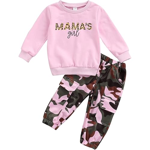 Fernvia Toddler Girls Clothes 2T 3T 4T 5T Fall Outfits Baby Pullover Sweatshirt & Camouflage Pants Set Kids Winter Sweatsuit