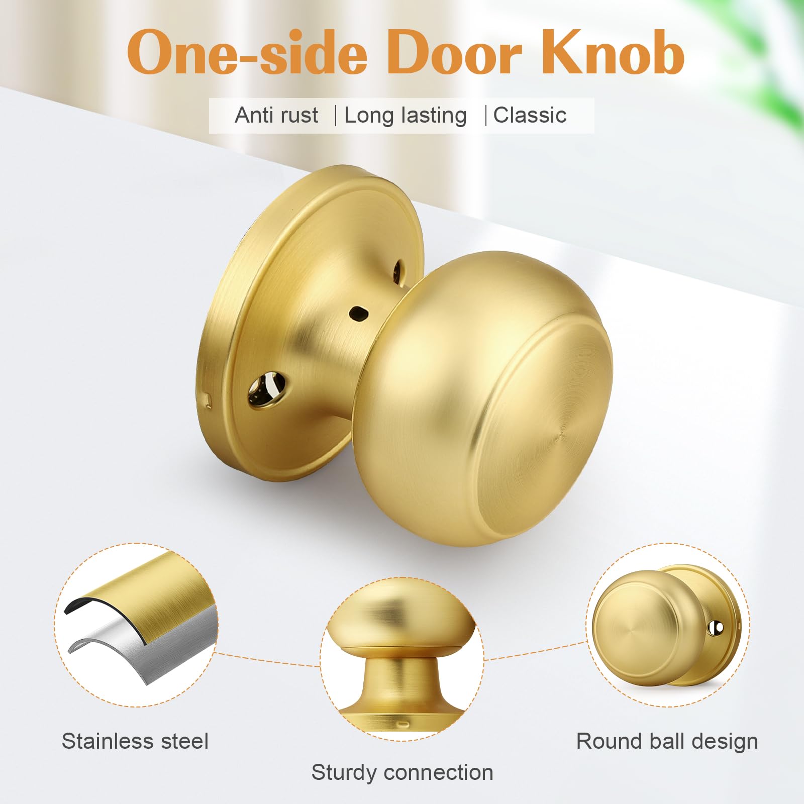 Probrico Gold Dummy Door Knobs - 2 Pack -4