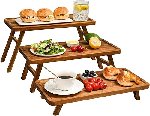GEHE Bandeja plegable de 3 niveles para servir, soporte para cupcakes para fiestas, juego de soporte de torre de madera de acacia, platos grandes GEHE Bandeja plegable de 3 niveles para servir, soporte para cupcakes para fiestas, juego de soporte de torre de madera de acacia, platos grandes