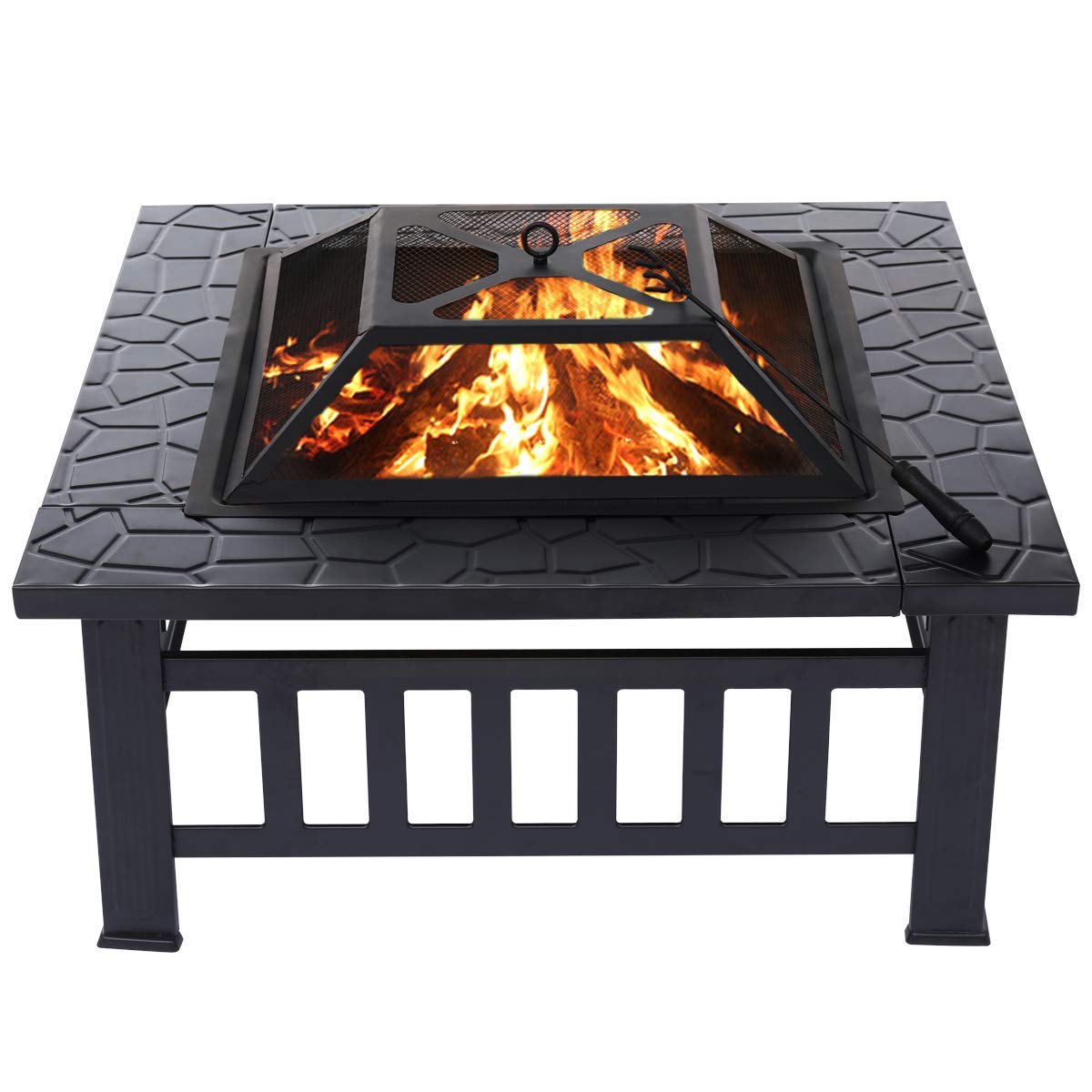 Buy Fire Pit 32'' Wood Burning Firepit Metal Square Outdoor Fire Tables
