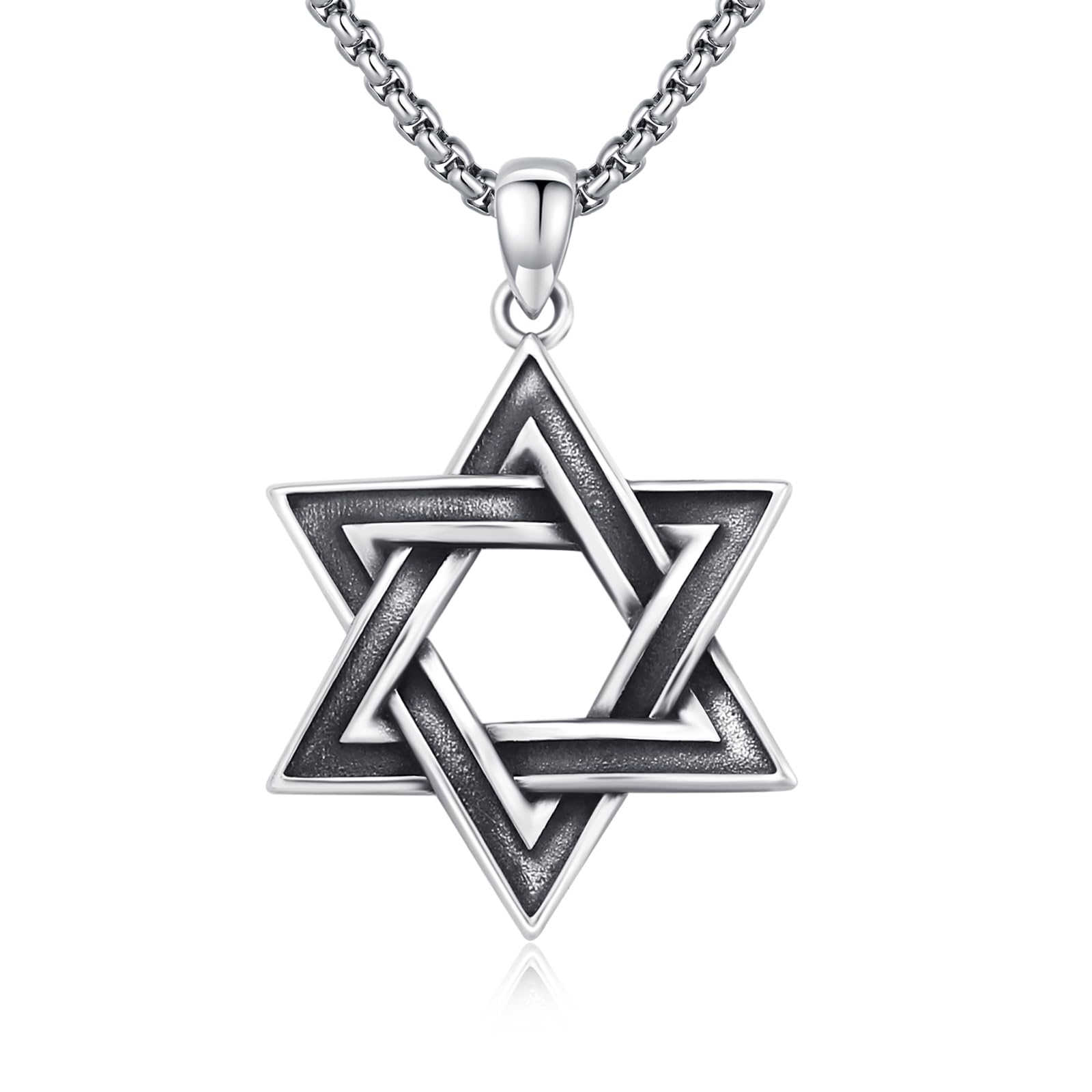 DOTBJ925 Sterling Silver Jewish Star of David Necklace with Stainless Steel Chain