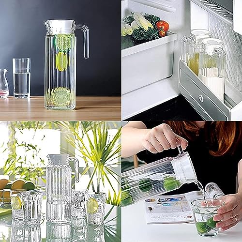 HOMESHOPA Glass Water Jug with Lid, 2 Pack 1.1L Water Pitcher Glass Carafe Jug for Juice, Ice Tea, Coffee, Milk & Beverage, Transparent Ribbed Fridge Door Water Jug with Spout and Handle - Image 6