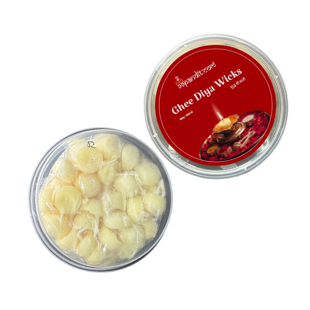 Cow Ghee Cotton Wicks | Wax-Free, Ready-to-Use Ghee Diya for Puja, Mandir & Festivals | Long Burning Handmade Batti (Pack of 100)-image-6