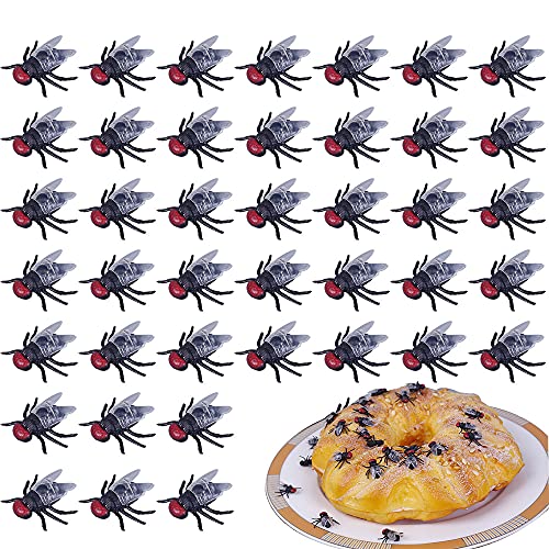 120pcs Mini Plastic Flies Simulated Insects, Joke Toys Prank for Halloween Party Favors, Black
