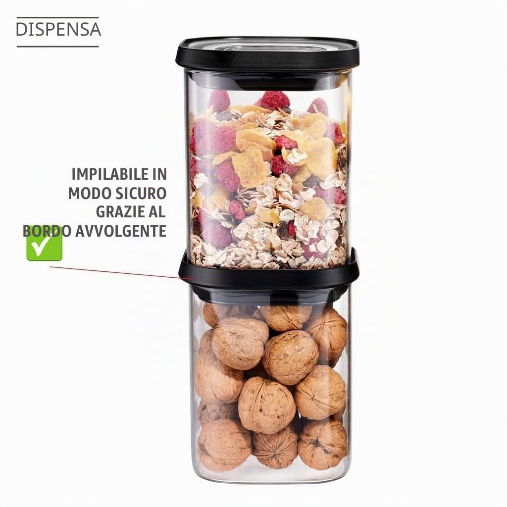 GEFU Set di contenitori PANTRY – Coperchio ermetico per alimenti, contenitori in vetro, lavabili in lavastoviglie, 4 pezzi