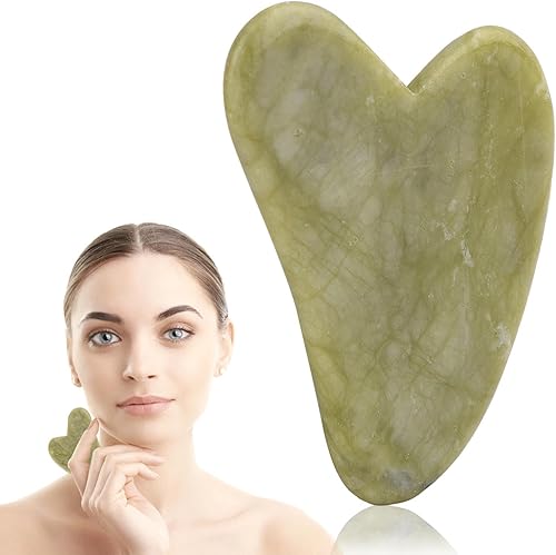Gua Sha - Herramienta de masaje de piedra para cara y cuello para promover la circulación, masajeador adelgazante de belleza de jade natural,