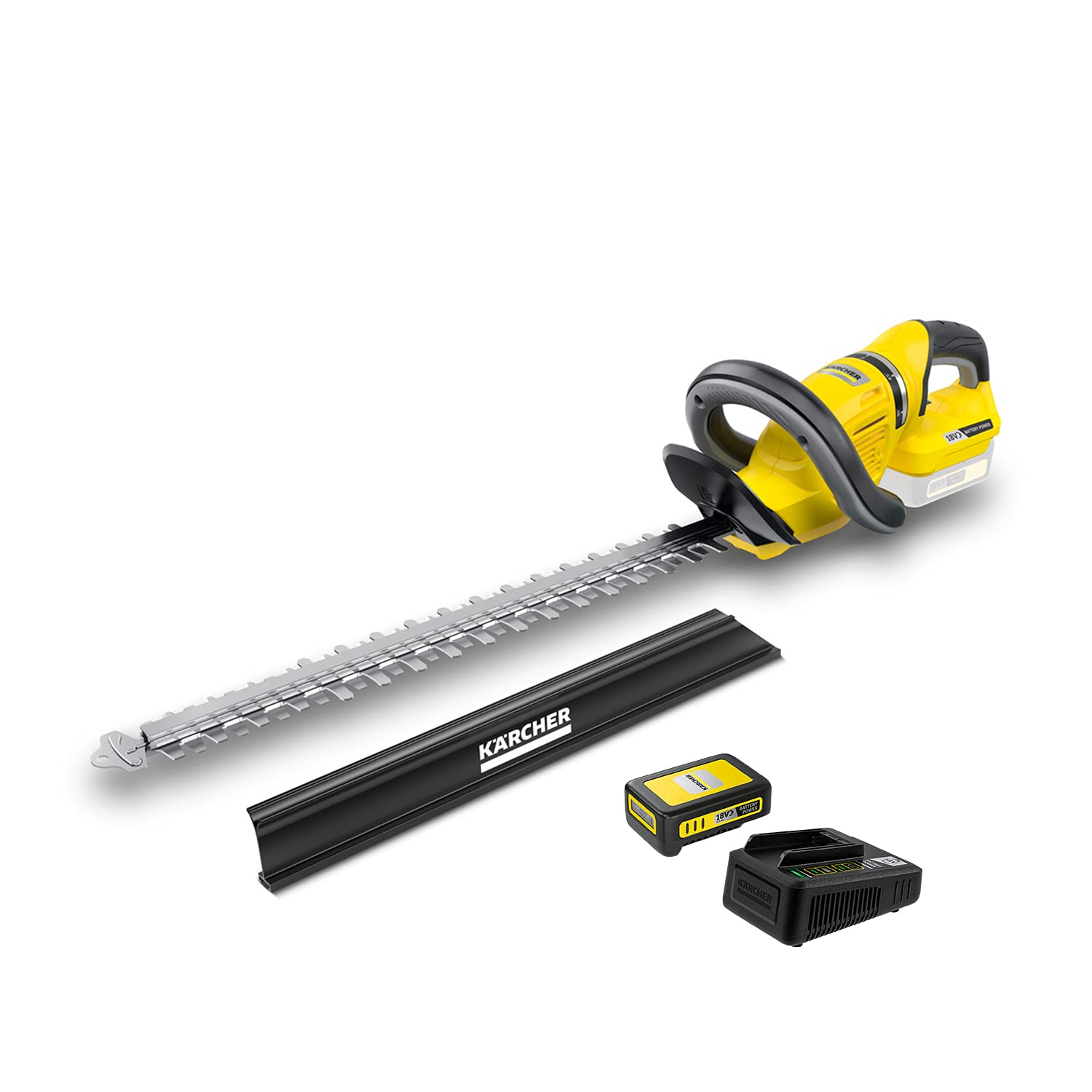 Kärcher 18 V Cordless Hedge Trimmer HGE 18-50 Battery Set, Include 18 V/2.5Ah Battery & Fast Charger, Cutting Length: 50 cm, Diamond-ground Blade, Rotating Handle, Clippings Sweeper, Power: 325 m