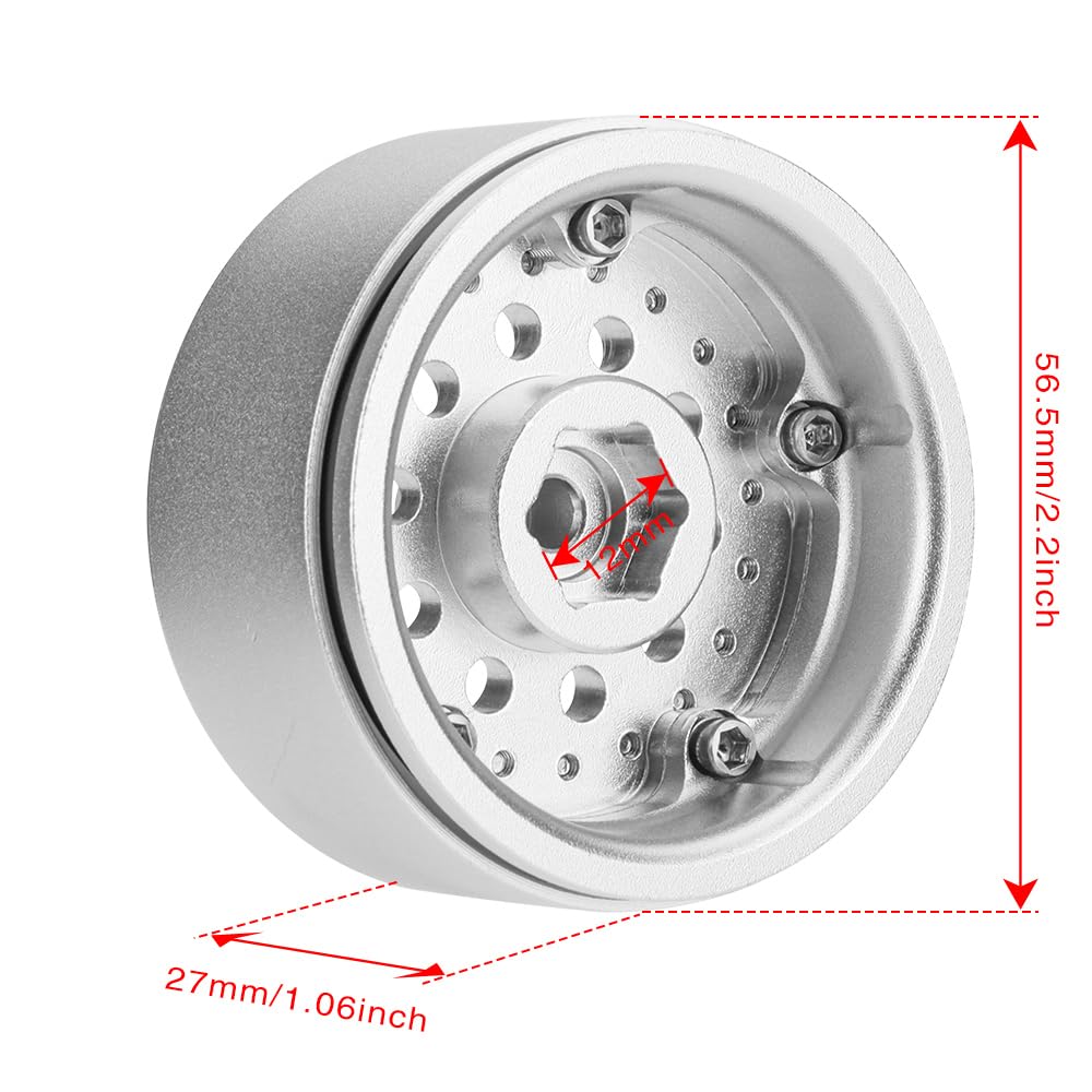 GLOBACT 1.9 Beadlock Wheel RC Wheel Rim Set Wheel Hub Simulated Retro Wheels for TRX4 TRX6 Axial SCX10 I II III VS4-10 Redcat GEN7 8 1/10 RC Crawler Upgrade Accessories (Silver)