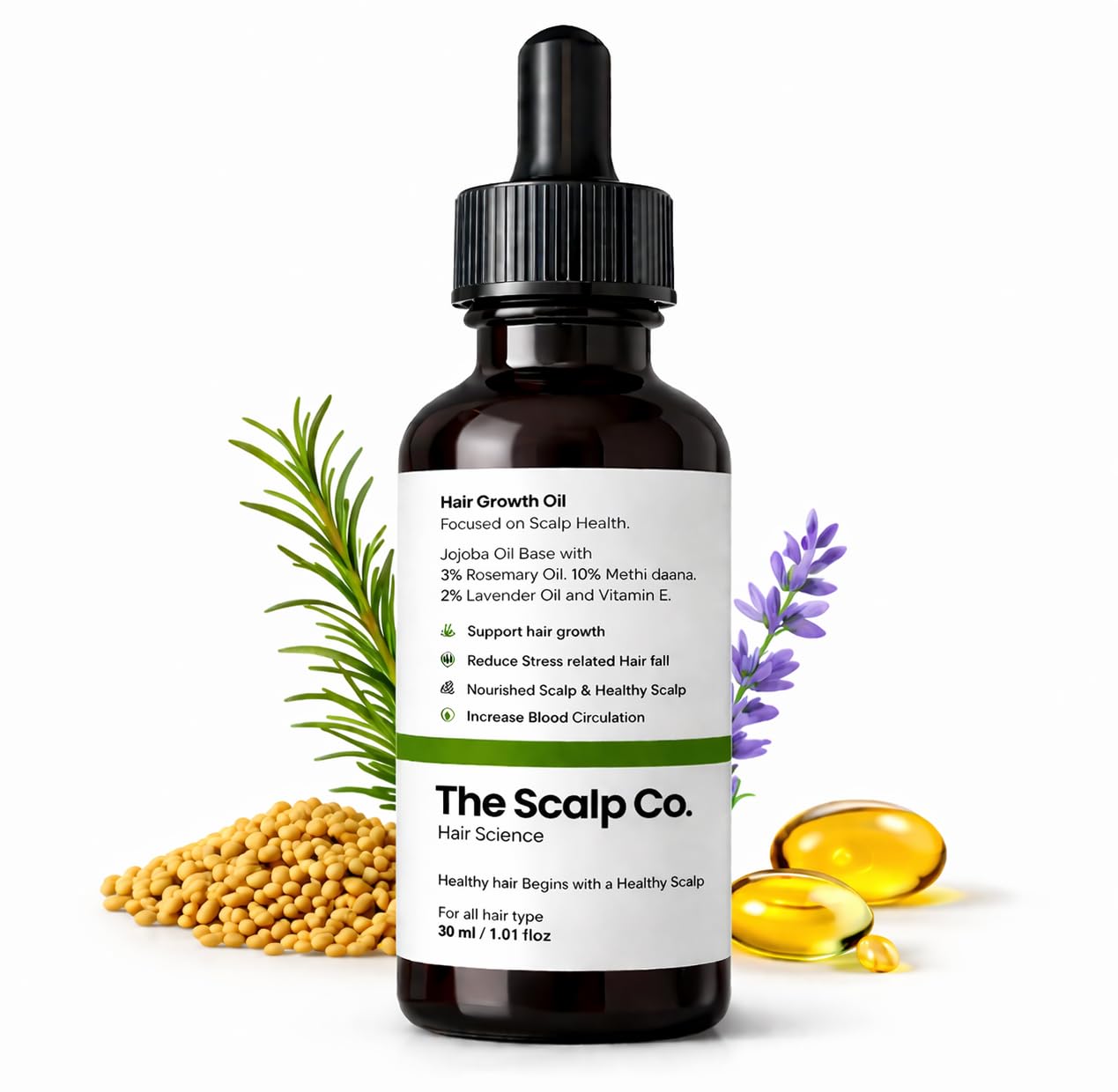 Hair Growth & Scalp Oil | 10% Methi (Fenugreek) Extract + 3% Rosemary+ 2% Lavender & Vitamin E | Hair Fall Control, Root Strengthening & Density Booster | Natural Scalp Treatment for Men & Women | 30ml-image-34
