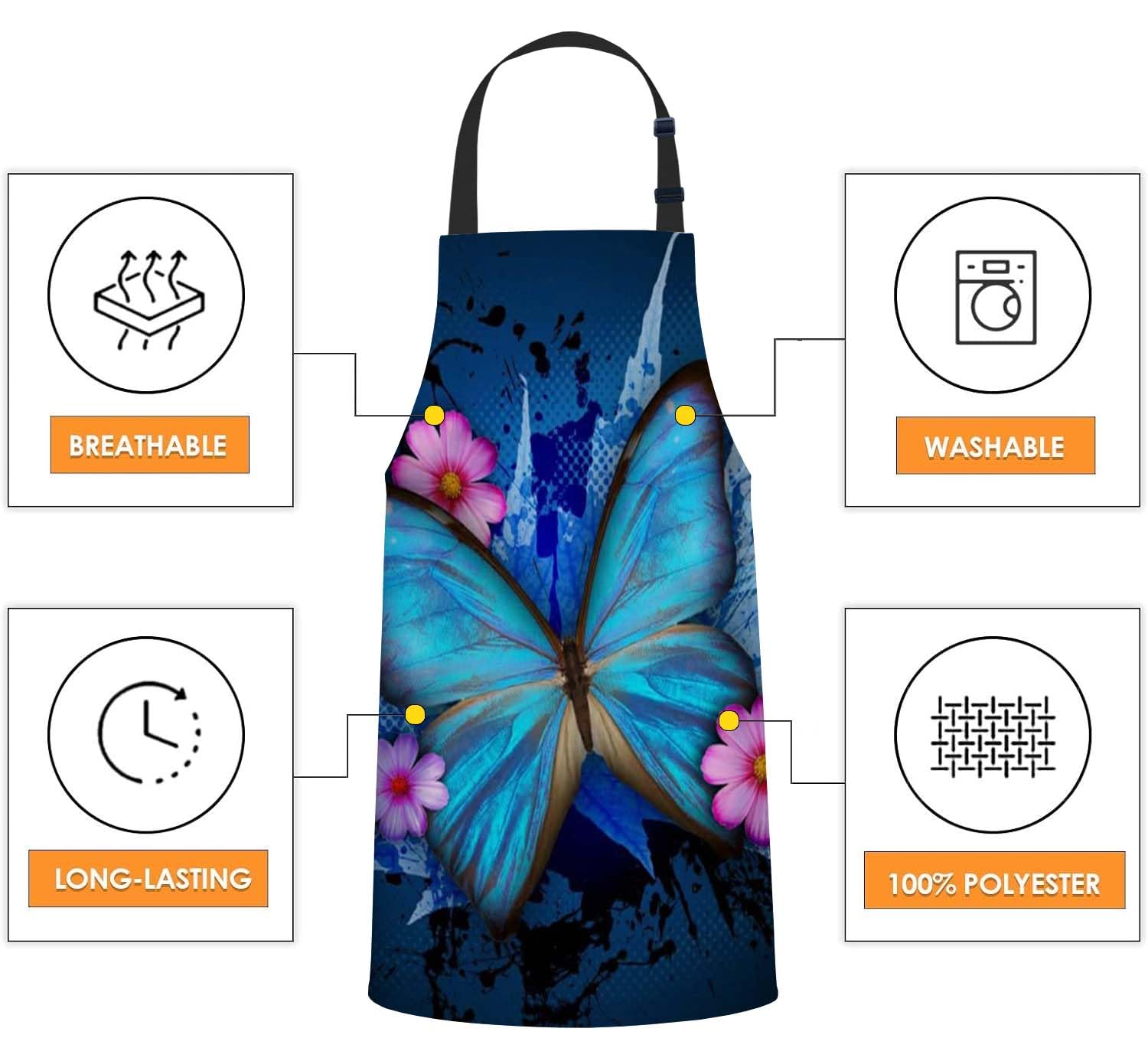 Smooffly Butterfly Apron - Unisex Adjustable Bib Apron for Cooking Kitchen, Restaurant, Coffee House, 27x31 Inch - Image 4