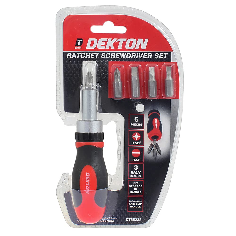 Dekton Ratchet Screwdriver Set-Screwdriver with 3 Way Ratchet, Black/Red - Image 2