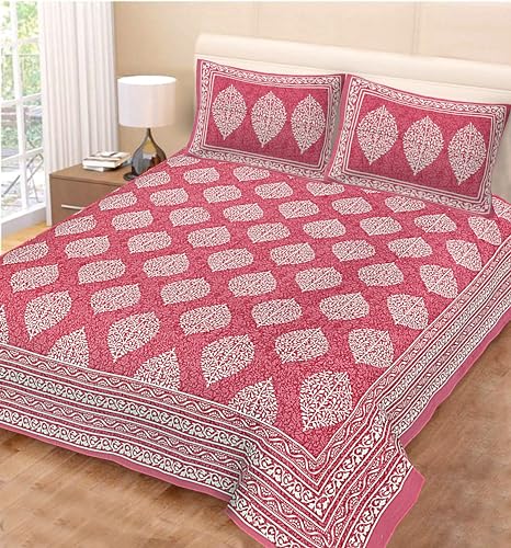 Image of JAIPUR PRINTS 100% Cotton Rajasthani Jaipuri Traditional Floral King Size Double Bedsheet with 2 Pillow Covers - Multicolor, 180-200 tc (Multicolor, Double)
