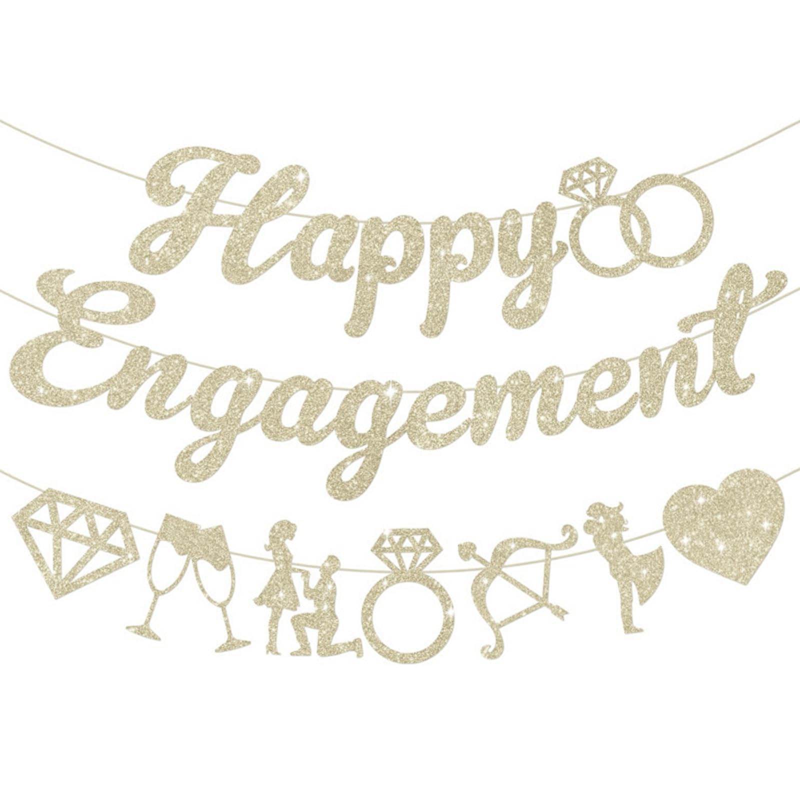 Engagement Party Decorations, Champagne Gold Glitter Happy Engagement Banner & Garland Set, Elegant Bridal Shower Proposal Decor for Wedding Anniversary