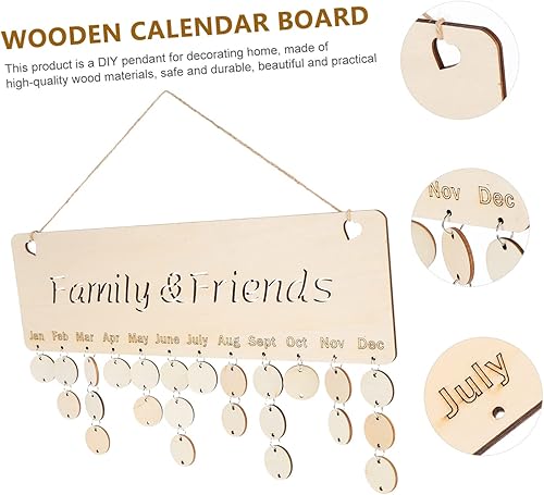 Miniatura 3 de IMIKEYA 7pcs Wooden Calendar Hanging Tag Calendarios De Adviento Wall Calendar Dates Reminder Plaque Family Friends Birthday Calendar Diy