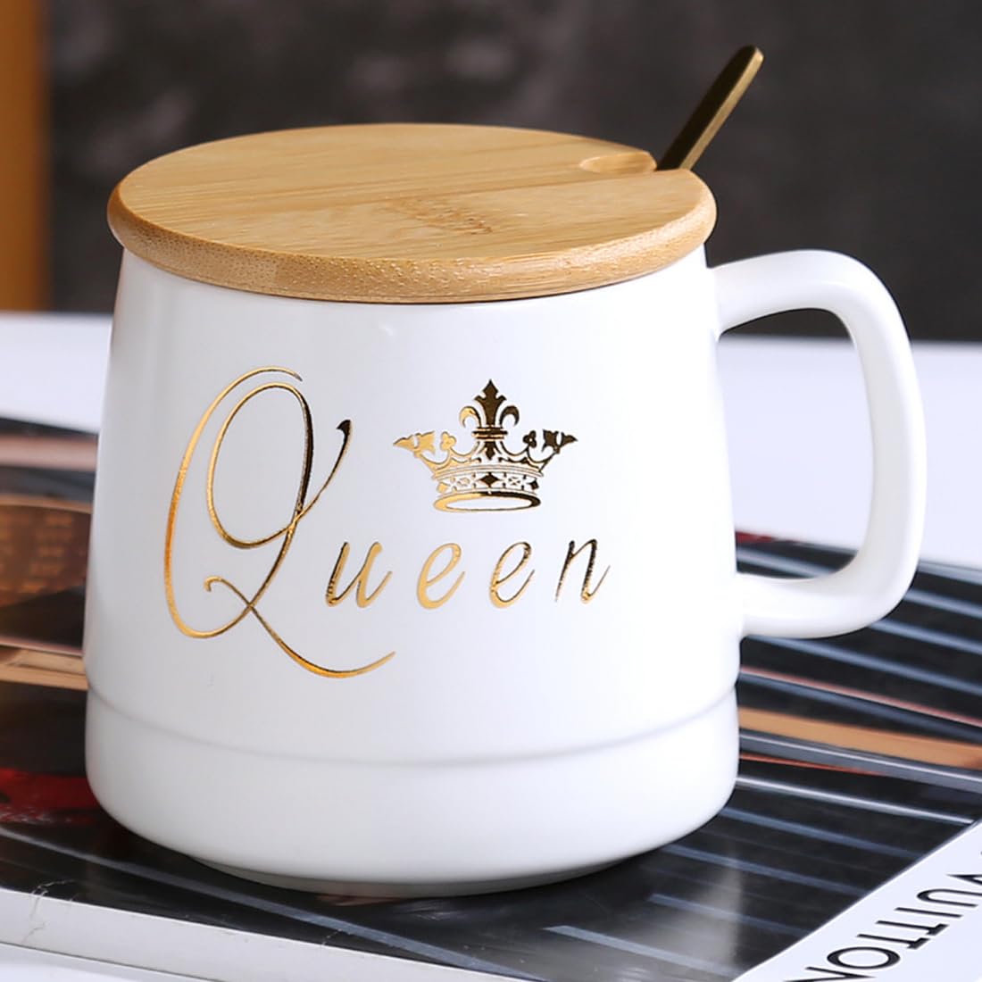 BonZeal Ceramic White Queen Mug Tea Coffee Cup Anniversary Birthday Gift for Wife Daughter Sister Mom Mugs for Coffee Pack of 1 450 ml