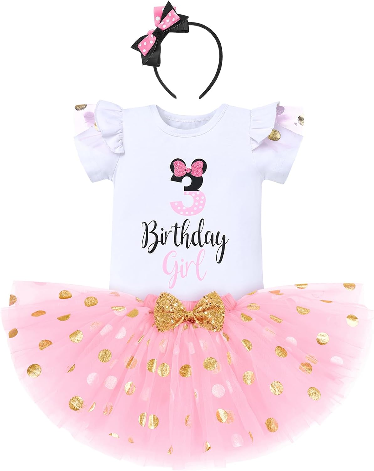 IBTOM CASTLE Cake Smash Half 1st 2nd 3rd Birthday Girl Princess Polka Dots Ruffle Skirt Set ONE Party Costume Headband