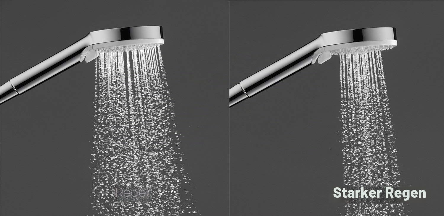 hansgrohe Crometta S - Duschsystem mit Thermostat, Regendusche (240 mm) mit Armatur, Handbrause (2 Strahlarten), Schlauch, Brausestange und runder Kopfbrause (1 Strahlart), Chrom, 26781000