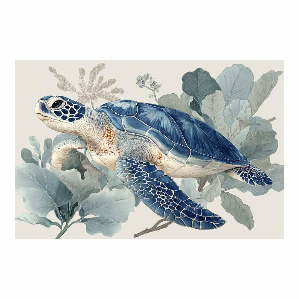 HUYEEI Canvas Wall Art Beachs Sea turtles accompany marine animals Seascape Vintage Artwork for Seaside Livings Room Bedroom Bathroom Decor(blue)-70x100cm Unframed