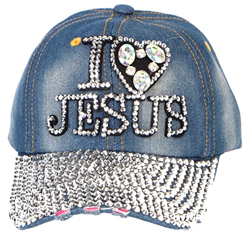 Gorra de béisbol con cristales y diseño patrón I Love Jesus para mujer miniatura 1