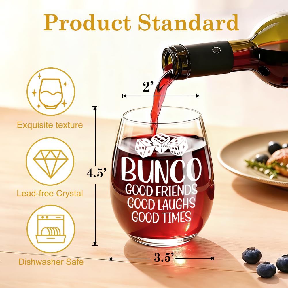 Bunco Good Friends Good Laughs Good Times Wine Glass, Bunco Game Night Party Wine Glass Gifts for Friends Board Game Lover, Bachelor Party Bridal Shower Gifts for Her Sisters BFF Friends