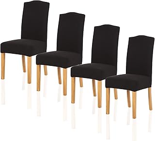 TIANSHU Fundas para sillas Pack de 4,Poliéster Elástica Fundas sillas Duradera Modern Bouquet de la Boda Hotel Decor Restaurante(Pack de 4,Negro)