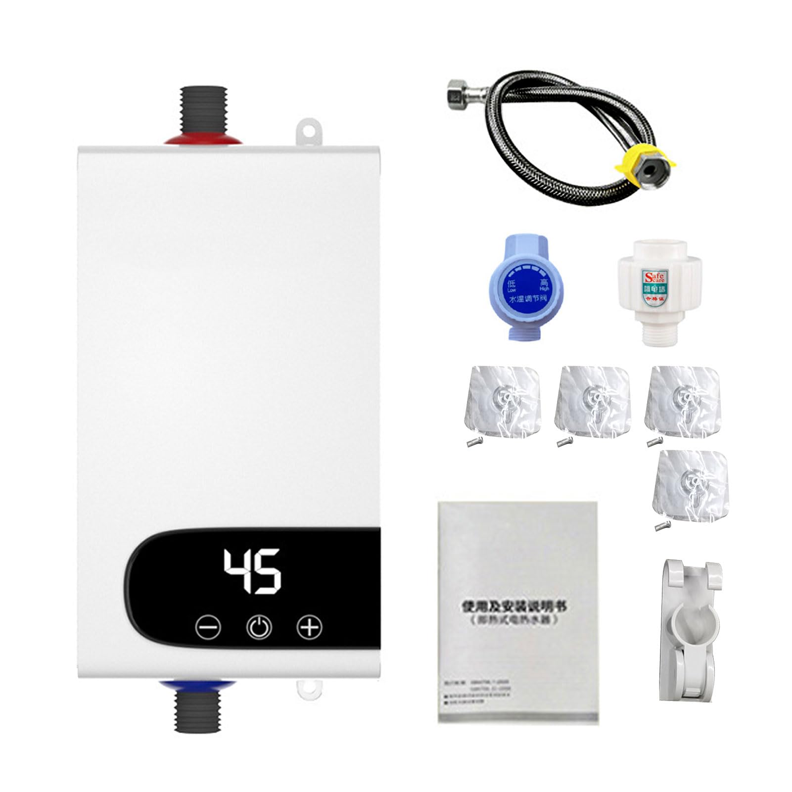 Scaldacqua istantanea, 5500 W, scaldabagno elettrico con touch screen LED, sistema di acqua calda digitale compatto con regolazione della temperatura per bagno e cucina