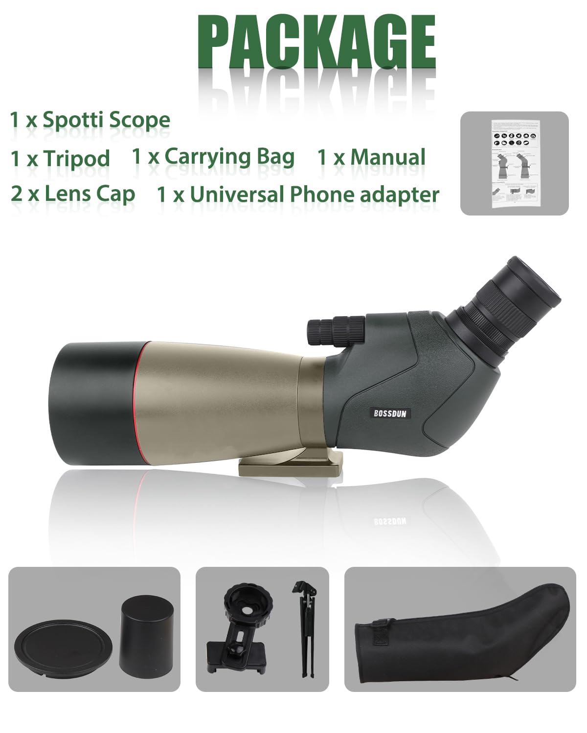 Telescopio ultra HD 25-75X60, doble enfoque ED, lente FMC impermeable, prisma BAK4 con estuche de transporte, trípode para tiro al objetivo, caza, observación de aves, paisajes de vida silvestre