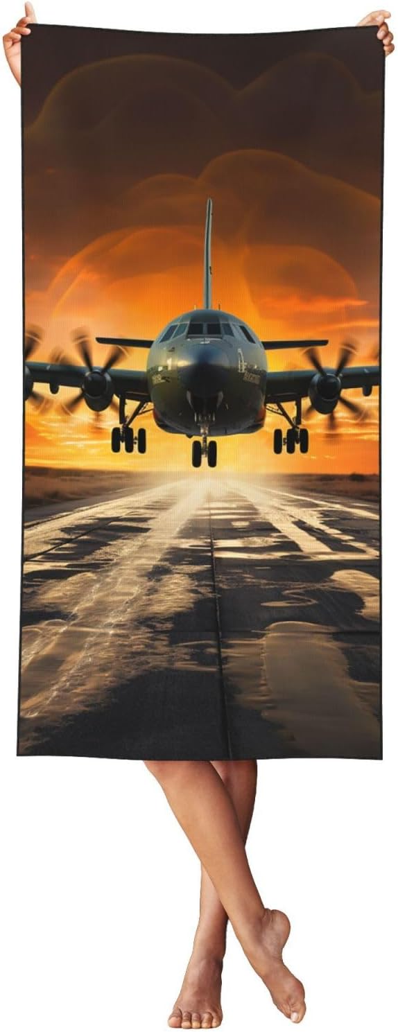 Microfiber Sand Free Beach Towel Thin Quick Dry Super Absorbent Large Lightweight Towels Ultra Soft Bath Towels Plane Landing on Runways Compact Gym Towel for Adult Travel Camping Gift