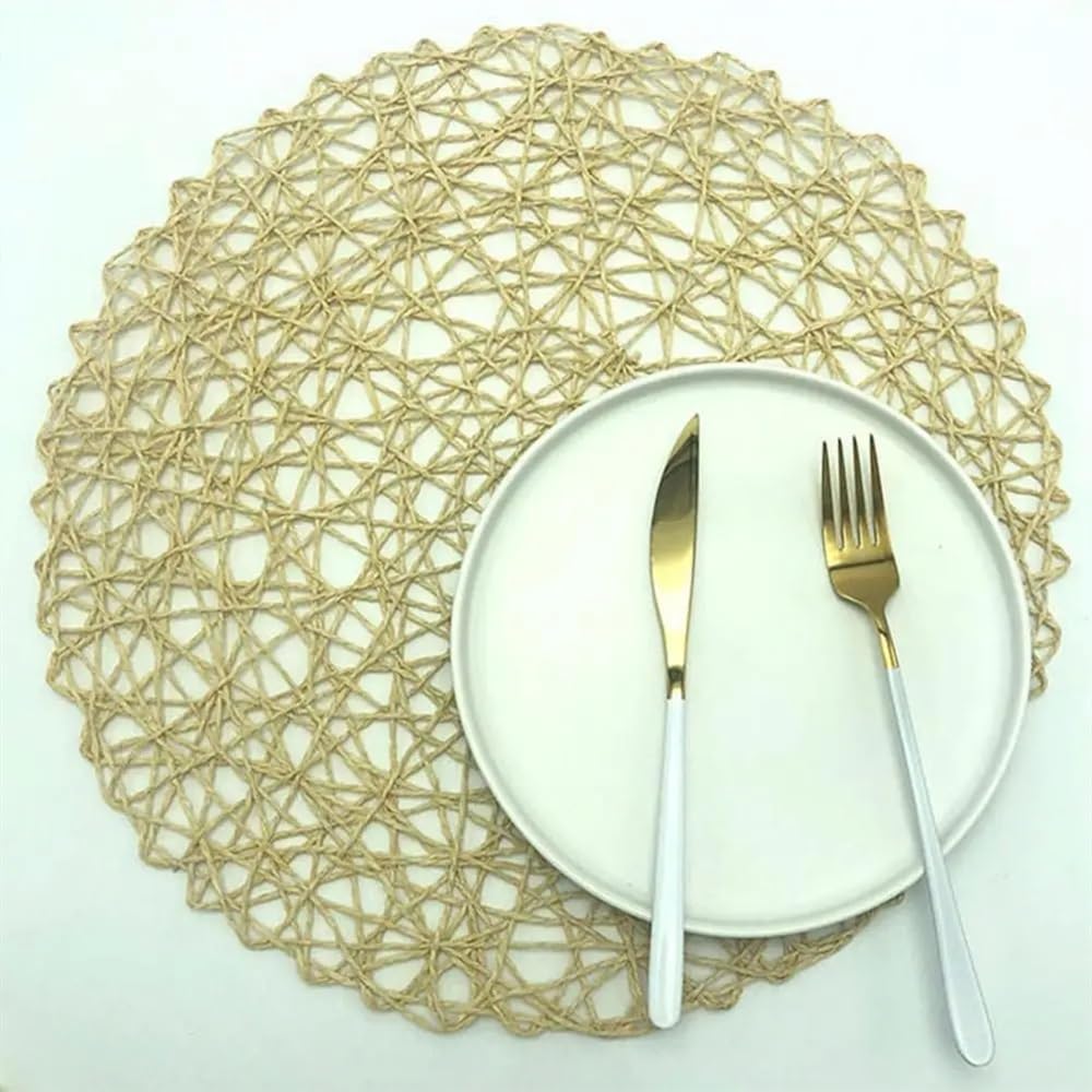 6 tappetini rotondi in corda di carta intrecciata a mano, decorazione per la tavola della casa, tovagliette, tovagliette, tappetini (beige)