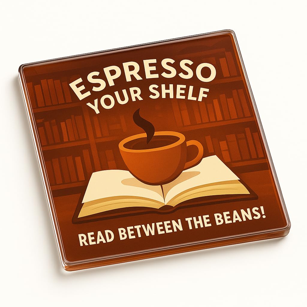 Acrylic Coaster Gift with Whimsical Book & Coffee Design - Brewed Book Bliss for Book Lovers & Coffee Enthusiasts
