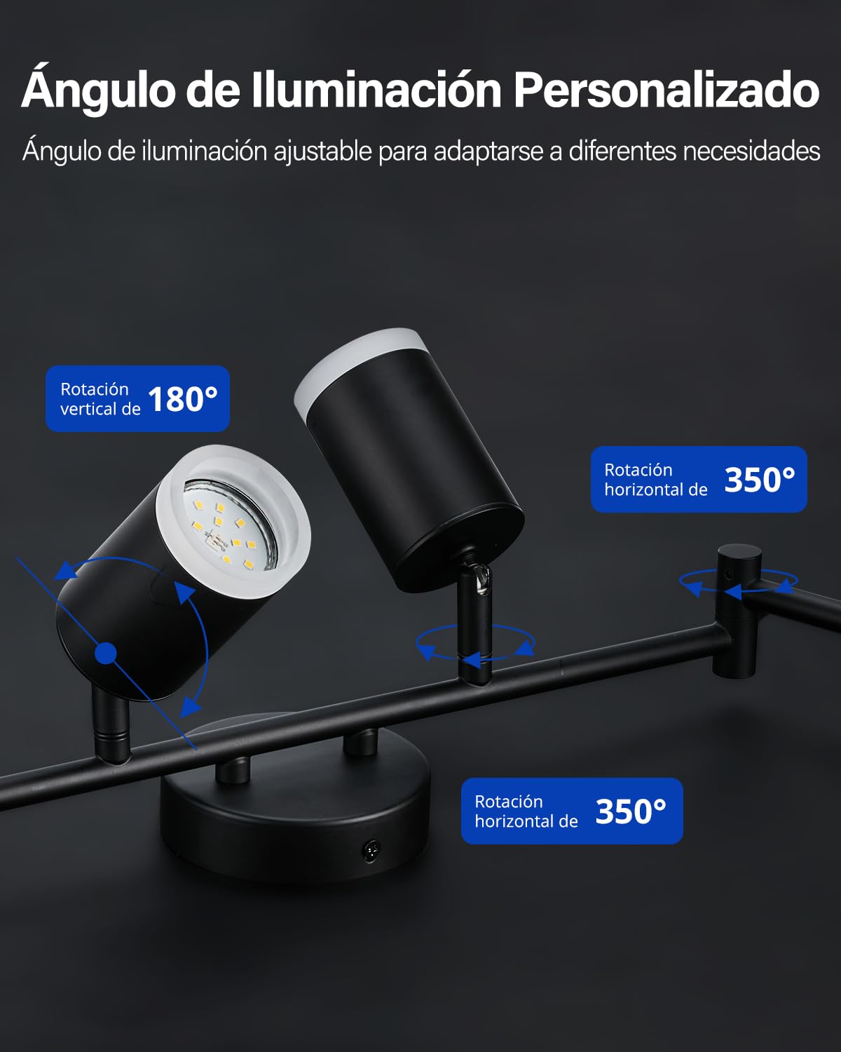 Leselux Focos LED Interior Techo Orientables, Moderno Lámpara de Techo 6 Focos Negro, Aplique Techo Interior GU10, Plafón de Techo Ajustables y Giratorios para Salon Cocina Dormitorio, Sin Bombillas